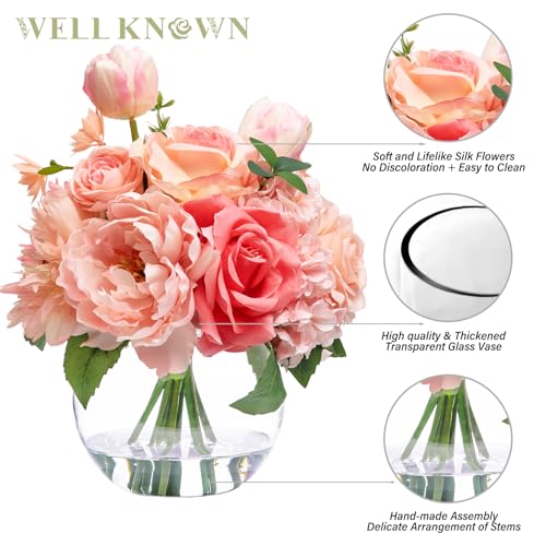 Artificial Flowers in Vase with Fake Water (Peach Pink Mixed)