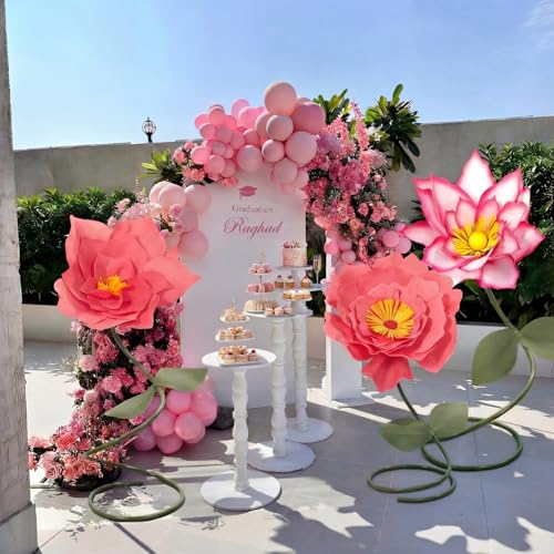 3 Pcs Waterproof Giant Flowers for Decoration with Standing (Pink / Bright)