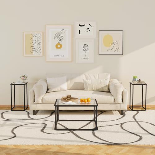 Glass Side Table Two Set Modern Bedside Table for Bedroom (Black / 15.8"x11.8"x20.8" 2 PCS)