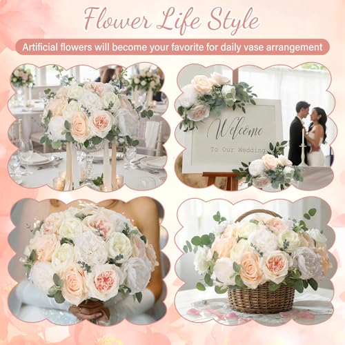 98pcs Artificial Flowers with Stems (Champagne Color)