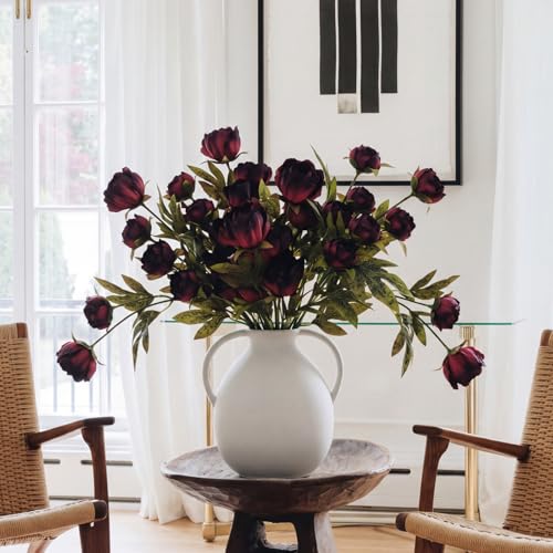 Faux Silk Peony Artificial Flowers Stem for Vase (Dark)