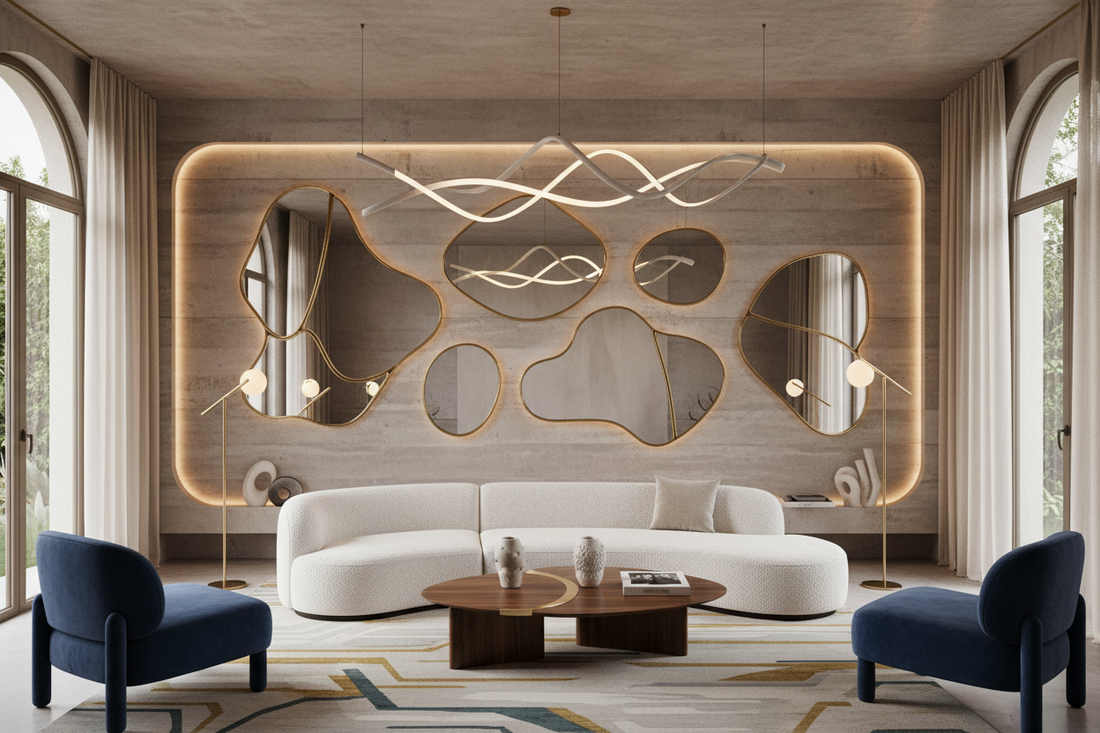 Escape the Rectangle Prison with Atypical Mirrors for Living Room and Fluid Lighting