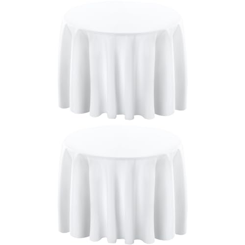 2 Pack 132 Inch White Tablecloths for Round Tables (2 Count)