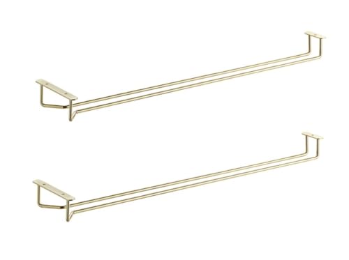 24" Glass Hanging Stemware Rack Brass Plated Set of 2 (2 Count)