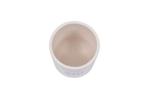 Ceramic Dog Treat Jar with Woof Message and Bone Handle Lid