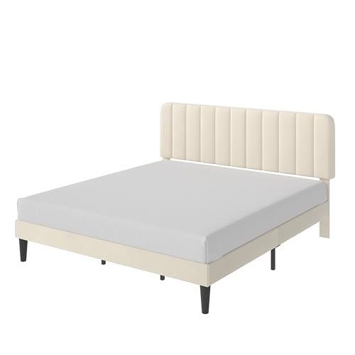 King Size Bed Frame with Upholstered Headboard