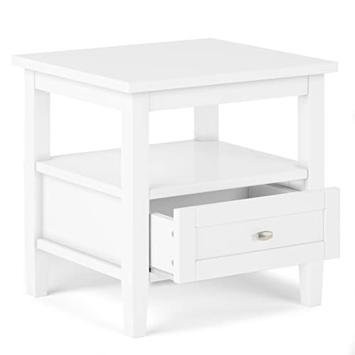 Warm Shaker 20" Wide Solid Wood Square End Table in White