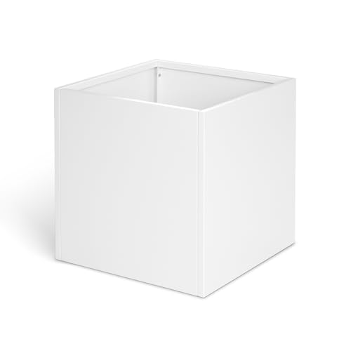 White Steel Planter Square Outdoor Planters Galvanized Steel Planter Box Indoor 32 Inch Metal Large Planters Cube Heavy Duty Flower Pot Modern Commercial Residential for Trees Patio Yard Garden
