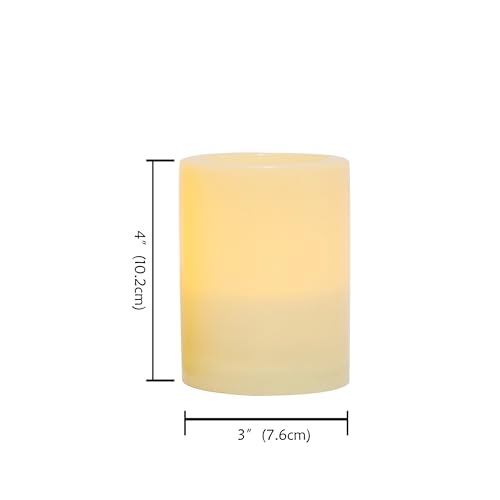 Outdoor Battery Operated Flameless Candle with Auto Daily Cycle Timer Waterproof Flickering Plastic Electric LED Pillar Light for Lantern Patio Garden Wedding Party Decorations 3”x4”
