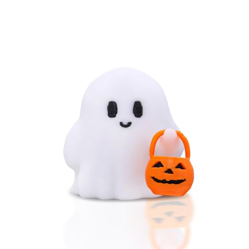 Halloween Ghost Figurines 3D Printing Halloween Table Decorations Cartoon White Spooky Carrying Pumpkin Statue Small Mini Little Ghost Figurine Holiday Table Centerpieces for Home Tabletop Decor