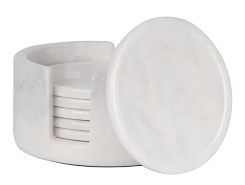 Round Marble Coasters Set of 6 with Holder (6 Count)