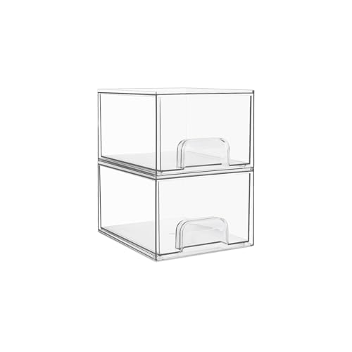 2 Pack Small Clear Stackable Storage Drawers for Desk (2 Count)