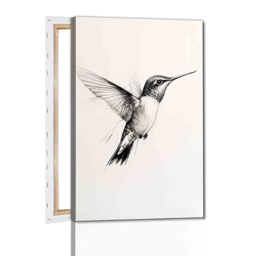 Hummingbird Canvas Wall Art Animal Sketch Prints Sketch Painting Minimalist Animal Wall Art Black And White Bird Prints Vintage Hummingbird Poster Farmhouse Artwork Room Decor 16x24inch Framed