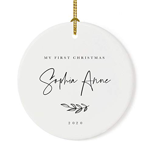 Personalized Baby 1st Christmas Round Ceramic Porcelain Christmas Tree Ornament Engagement Keepsake Collectible Gift