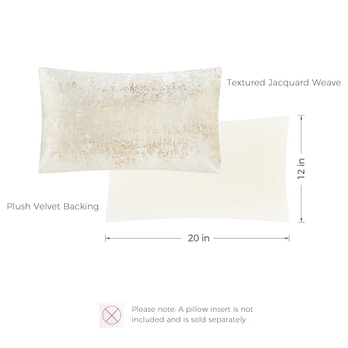 Cream Champagne Metallic Jacquard Lumbar Throw Pillow Cover 12x20 Velvet Back Modern Glam Sofa Decor