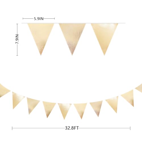 Champagne Gold Party Decoration Metallic Fabric Triangle Pennant Banner Flag Bunting Garland for Birthday Engagement Bridal Shower Wedding Anniversary Graduation Bachelorette Party Decoration Supplies (36 Count)