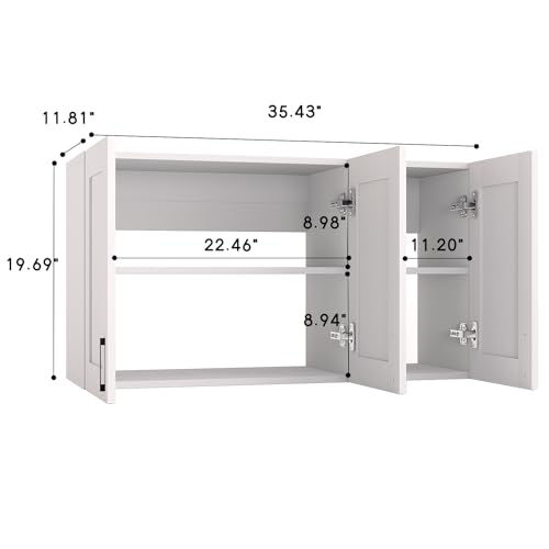 White Laundry Room Cabinets and Storage with 3 Doors and Utility Adjustable Shelf