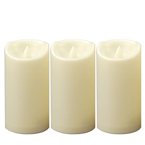Waterproof Outdoor Battery Operated Flameless Candles with Timer Flickering Plastic Resin Electric LED Pillar Lights for Lantern Patio Garden Wedding Party Decorations 3x6 Inches 3 Pack (3 Count)