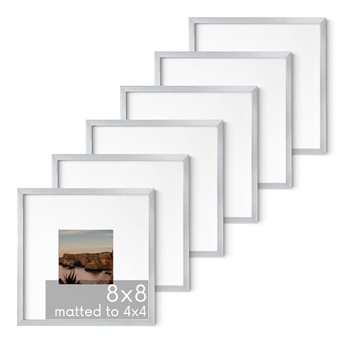 8x8 Silver Metal Picture Frames Matted to 4x4