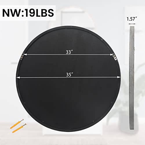 35" Round Wood Mirror