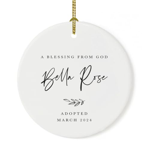 Personalized Adoption Round Ceramic Porcelain Christmas Tree Ornament Keepsake