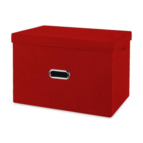 Large Linen Fabric Foldable Storage Bins with Removable Lid and Handles
