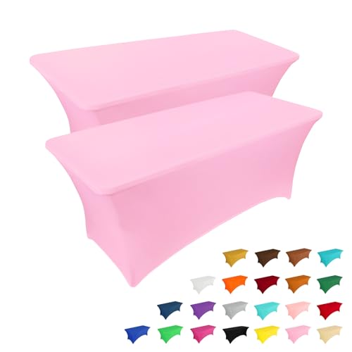 2 Pack 6FT Table Cloth for Rectangular Spandex Pink Table Cover (2 Count)