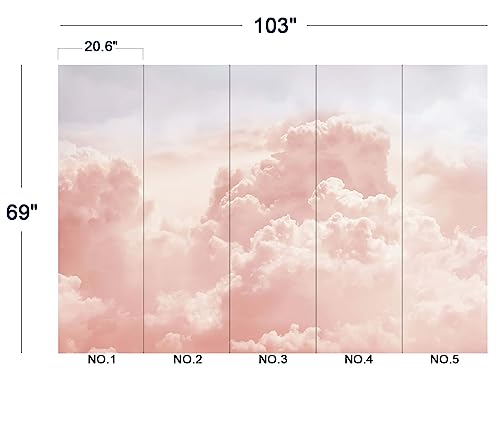 Pink Clouds wall Mural Wallpaper for Bedroom 103" x 69" (49.354166666666664 Sq Ft)
