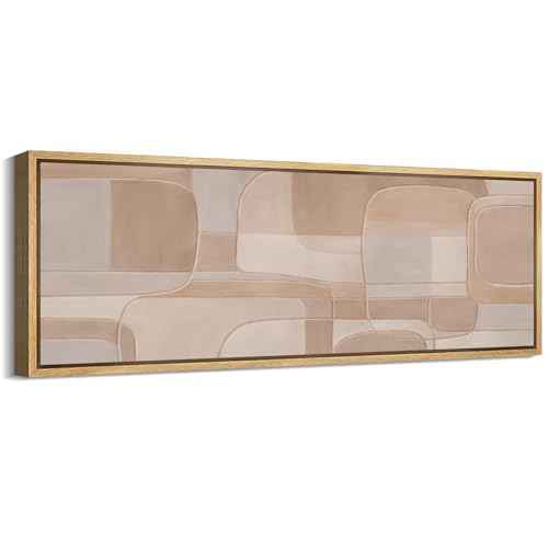 Large Framed Canvas Print Wall Art Abstract Beige and Taupe Geometric Mid