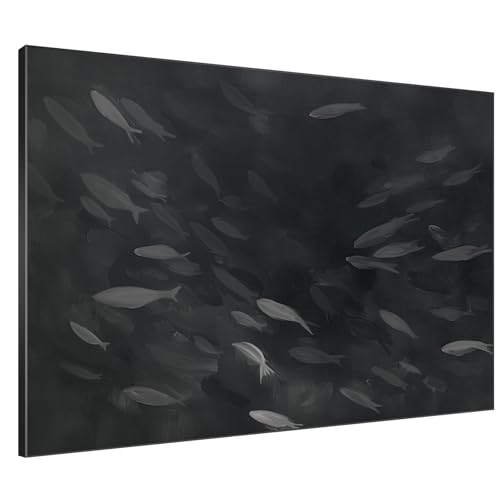 46"x60" Extra Large Framed Wall Art Monochrome Fish Silhouettes Illustration for Home Living Room Bedroom Decor