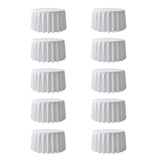 10 Pack 132 Inch White Tablecloths for Round Tables (10 Count)