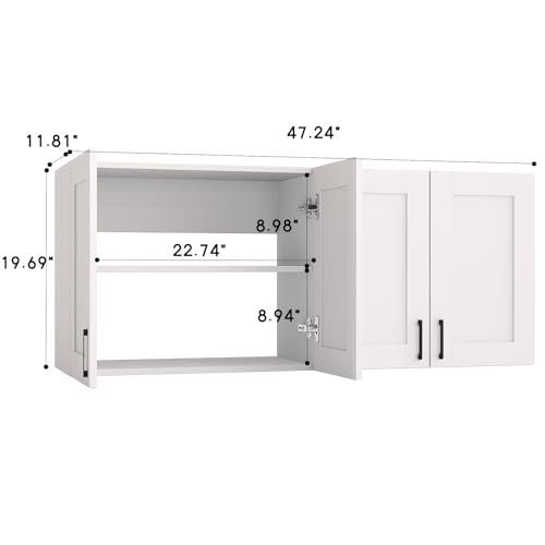 White Laundry Room Cabinets and Storage with 4 Doors and Utility Adjustable Shelf