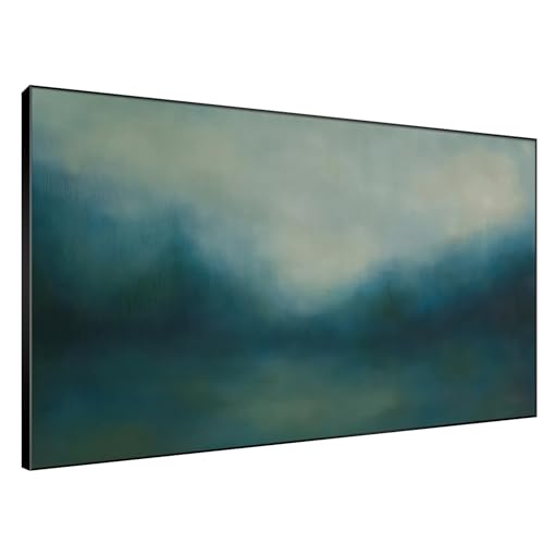 46"x72" Extra Large Framed Wall Art Misty Blue Landscape Abstract Ocean and Sky Illustration for Home Living Room Bedroom Decor