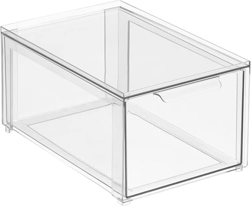 Plastic Stackable Bathroom Storage with Pull Out Bin Organizer Drawer for Cabinet