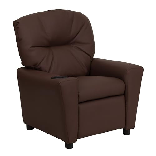 Chandler LeatherSoft Kids Recliner with Cup Holder and Safety Recline