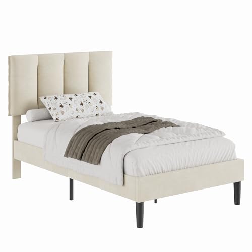 Twin Size Bed Frame with Upholstered Headboard