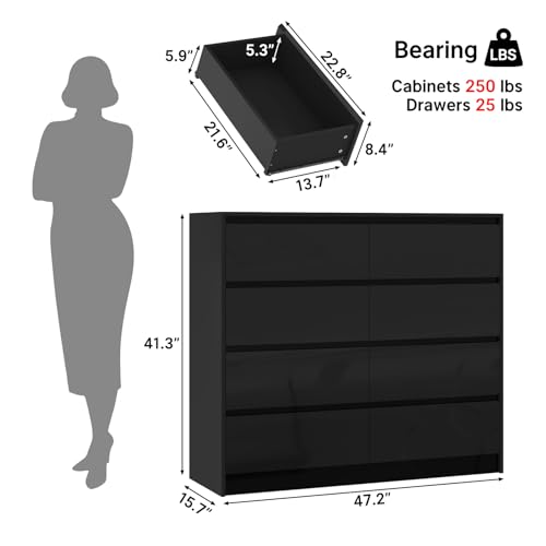 Black Malm High Gloss Dresser for Bedroom