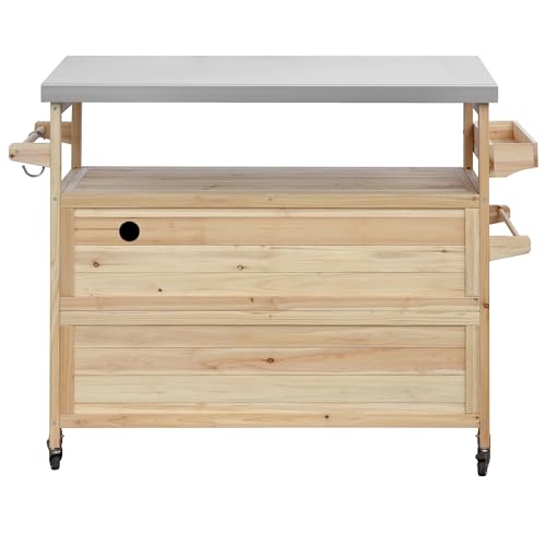 Outdoor Grill Table with Stainless Steel Top