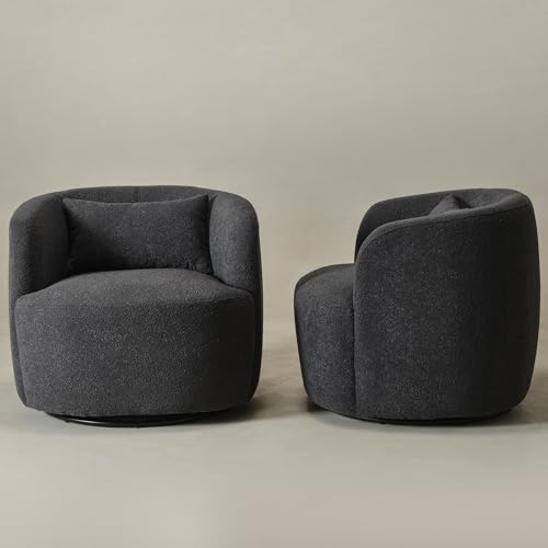 34" W Boucle Swivel Barrel Chairs with Pillow Set of 2 (2 Count)