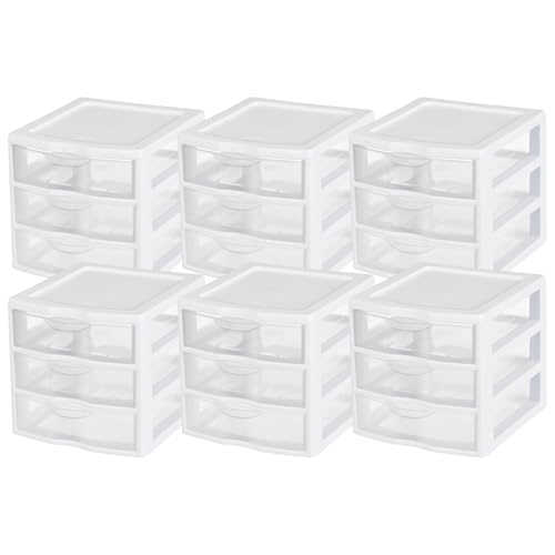 Clearview Plastic Multipurpose Small 3 Drawer Desktop Storage Organization Unit for Home (6 Count)
