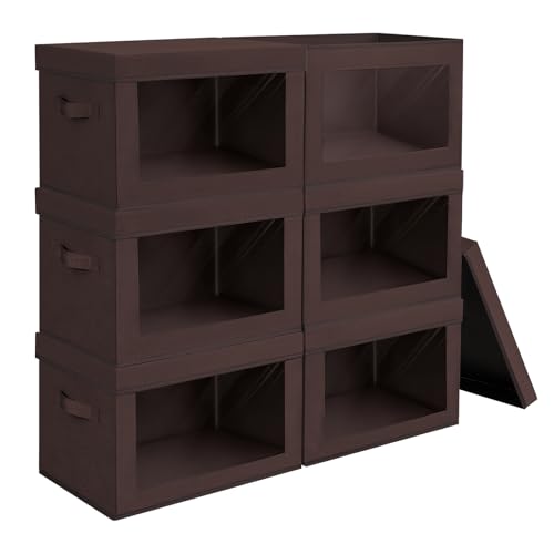 Brown Fabric Storage Bins with Lids (6 Count)