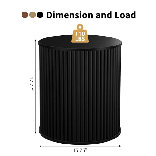 Fluted Round Side Table with Storage