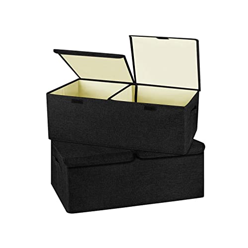 2 Pack Large Linen Fabric Collapsible Storage Bins with Lid and Handles (2 Count)