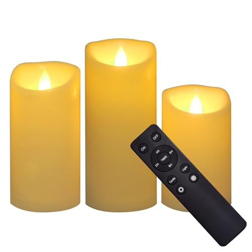 Outdoor Battery Operated Flameless LED Pillar Candles with Remote 3 Pack (3 Count)