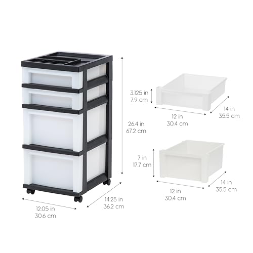 4 Drawer Rolling Storage Cart with Organizer Top