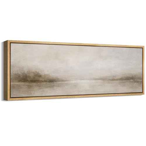 Large Framed Canvas Print Wall Art Misty Lake Landscape Antique Retro Fine Art Illustrations Decorative Colorful for Bedroom