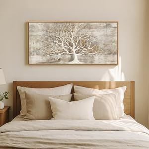 Framed Vintage Neutral Tree of Life Wall Art for Living Room