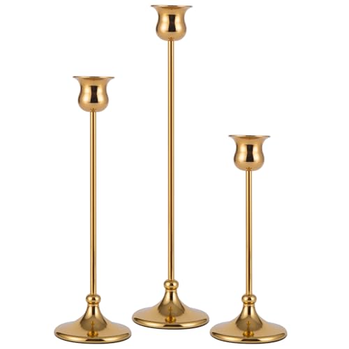Taper Candle Holder Tall Vintage Metal Candlestick Holders Candle Stick Candelabra for Halloween Thanksgiving Christmas Holiday Wedding (3 Count)