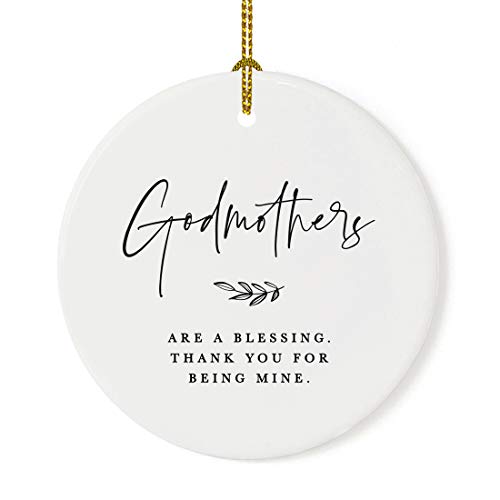 Round Ceramic Porcelain Christmas Tree Ornament Keepsake Collectible Godmother Gift