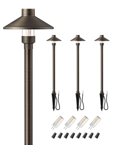 Solid Brass Low Voltage Landscape Lighting with G4 Bulbs 4 Pack (4 Count)